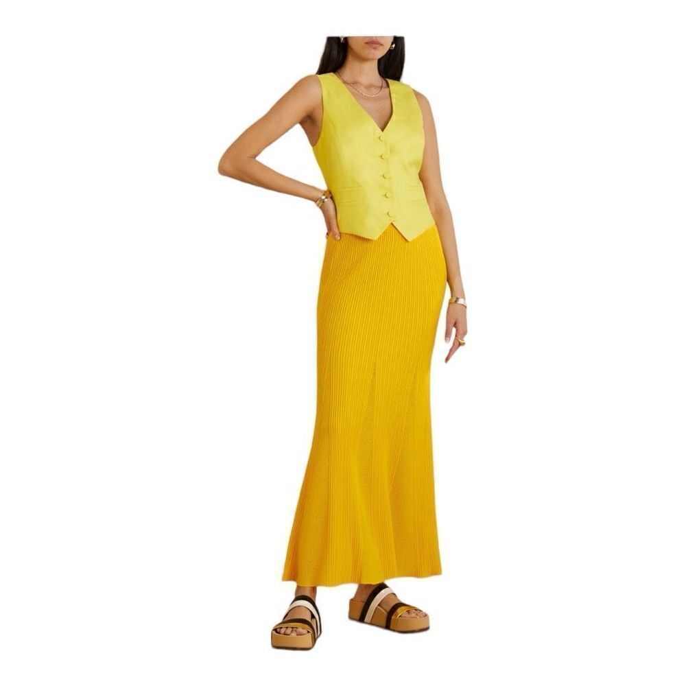$1390 Gabriela Hearst Eula Ribbed and Pointelle Knit In Yellow Merino Wool Maxi